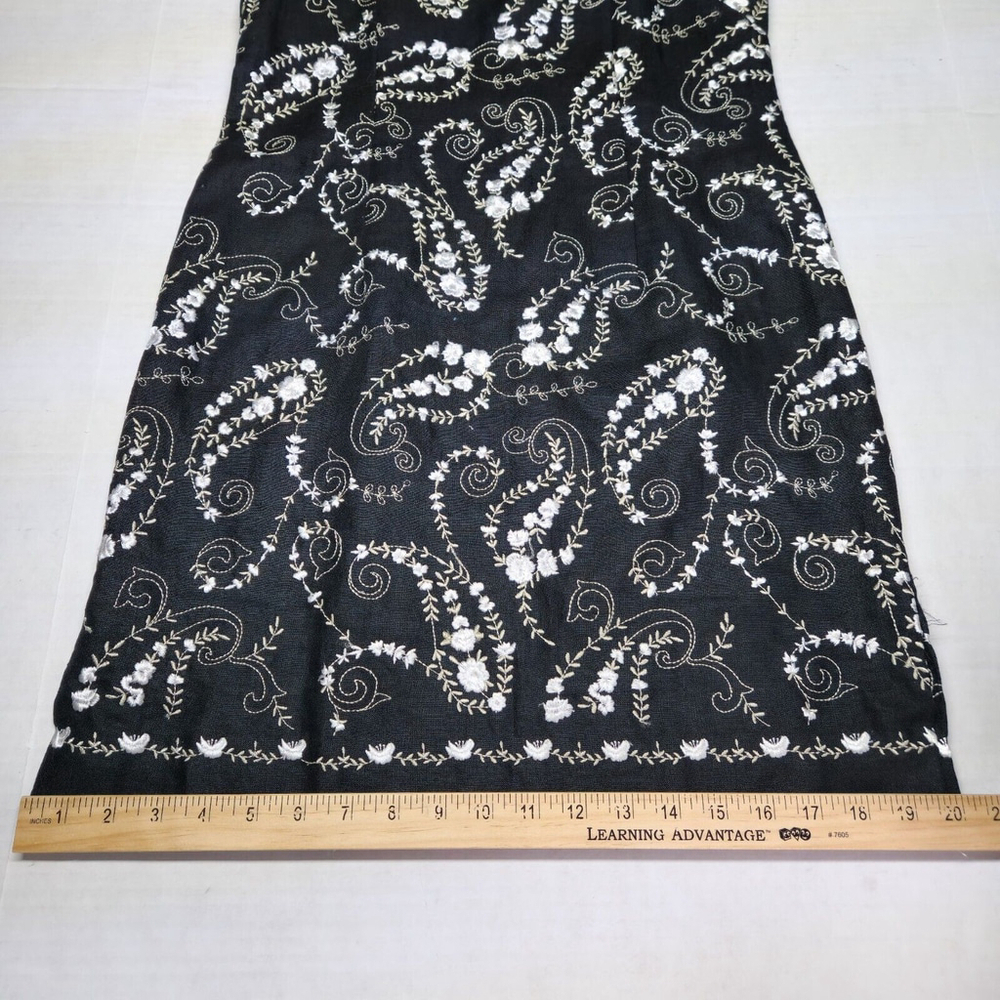 Black Linen Embroidered Paisley Dress Elegant Vtg Romantic Size 8P Liz Claiborne - Picture 7 of 12